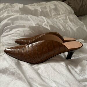 Club Monaco Croc Embossed Leather Mule Heels | Made in Italy | Size 40